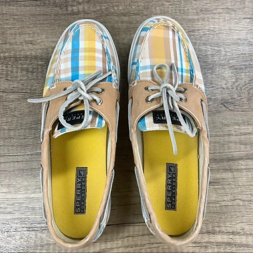 Sperry Top-Sider~Women's~ Boat Shoes Multicolor‎ Plaid~Lace Up~Sneakers~Size 8.5
